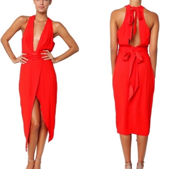 Bec & Bridge Bon Bon Fire Red Plunge Dress SIZE 4
